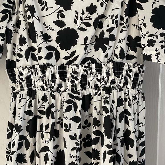 Aqua Black and White Floral Tiered Maxi Dress with Smocked Waist - Picture 3 of 6